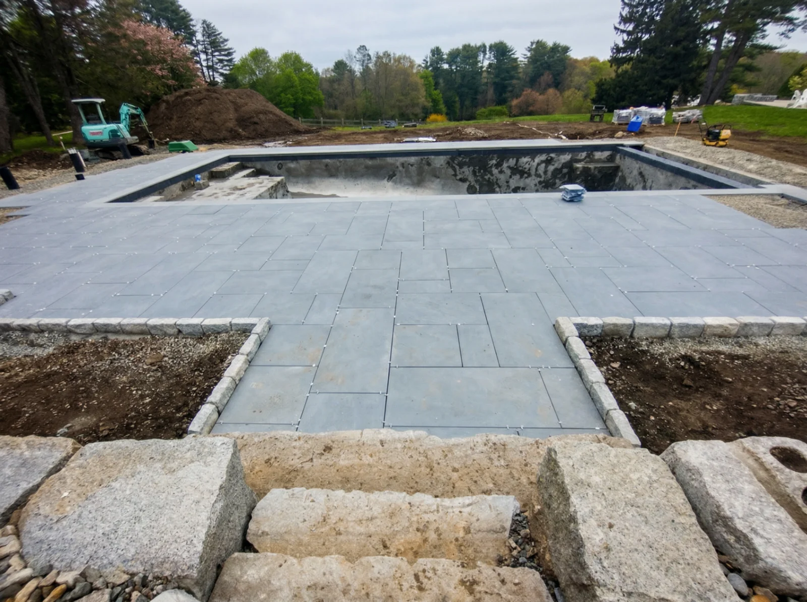 Custom residential swimming pool with patio and landscaping