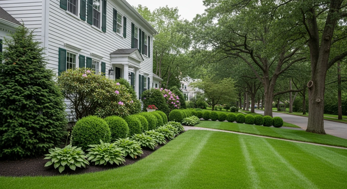 Well-maintained colonial home with manicured landscaping on a tree-lined Andover street.