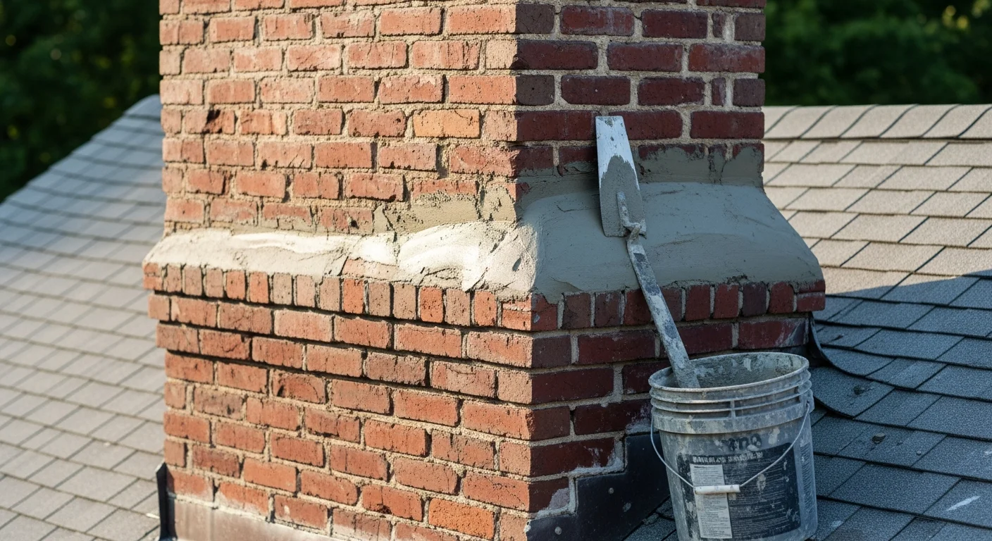 Close-up of a brick wall on an Andover home showing freshly repointed mortar joints alongside weathered original brickwork. A mason's trowel rests against the repaired section of the wall.